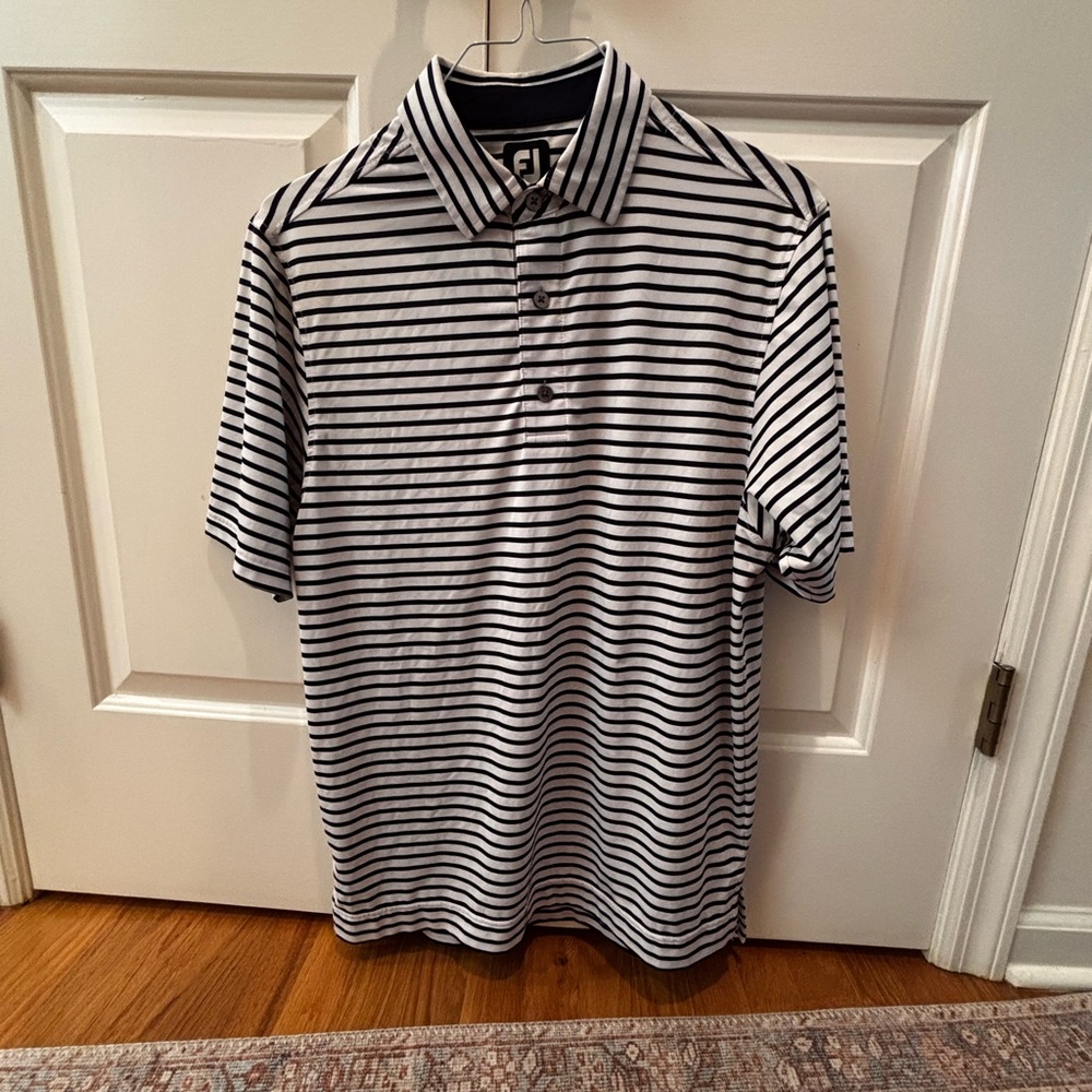 Striped Navy and White Footjoy Polo Shirt